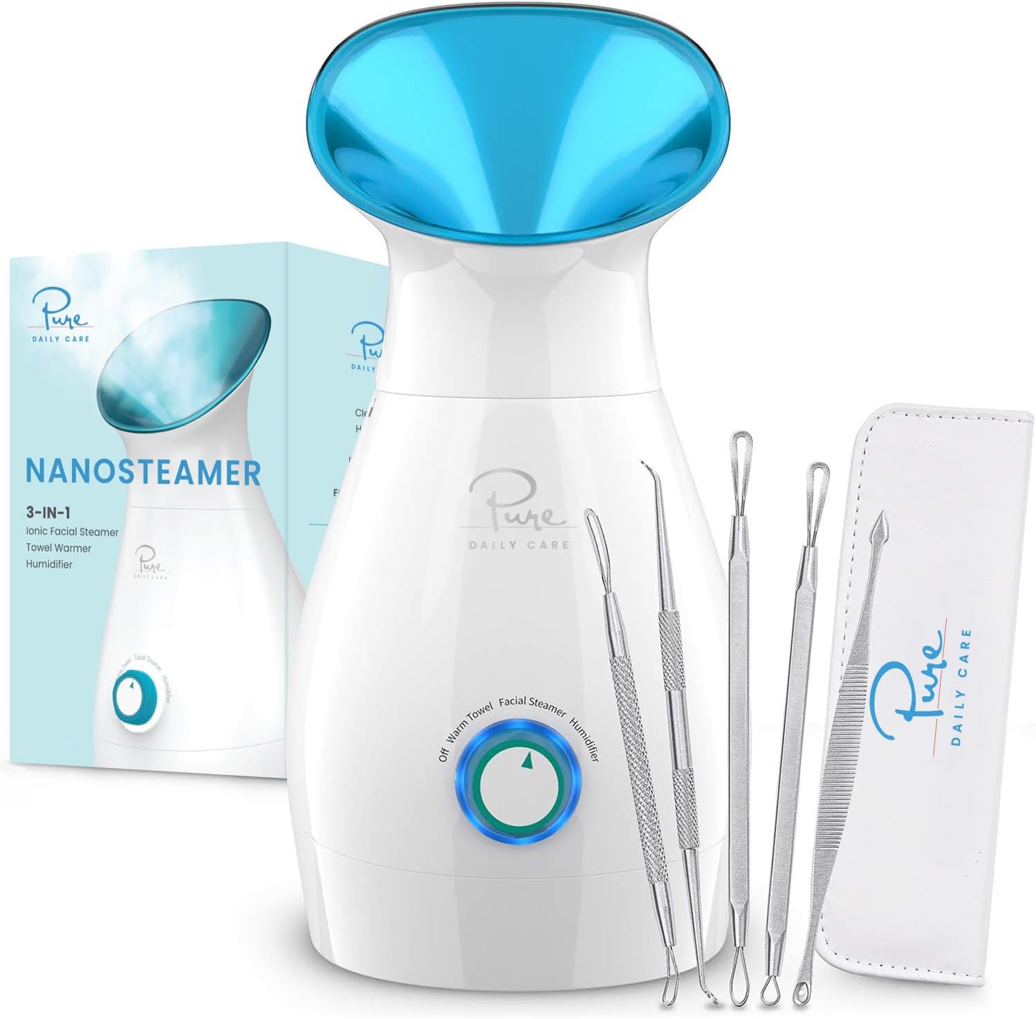 Pure Daily Care NanoSteamer Large 3-in-1 Nano Ionic Facial Steamer wit