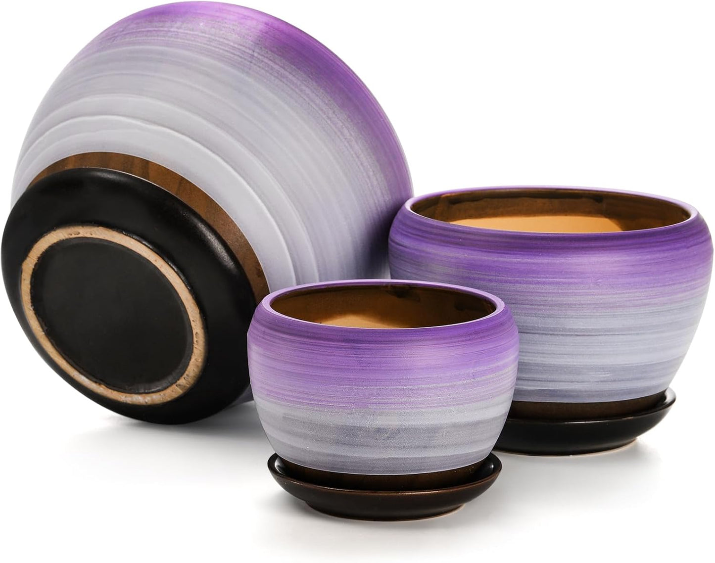 SOUJOY Set of 3 Ceramic Flower Pots, Gardening Plant Pot with Drainage