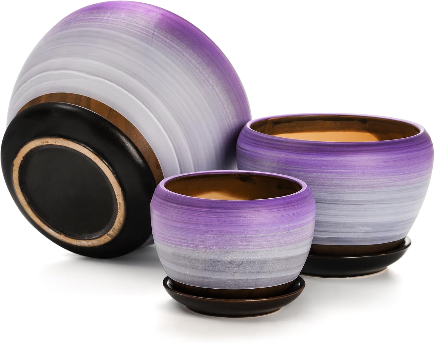 SOUJOY Set of 3 Ceramic Flower Pots, Gardening Plant Pot with Drainage