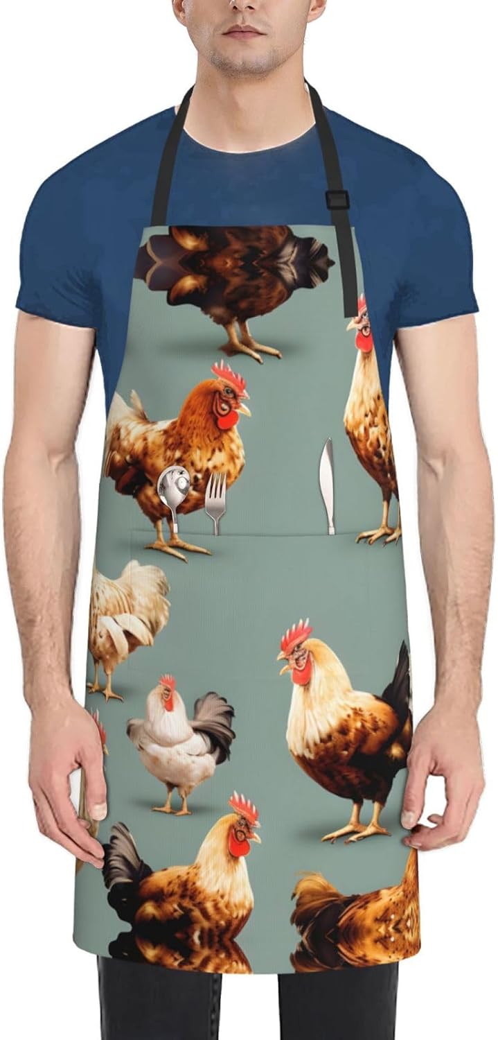 Chicken Prints Print Laundry apron 28x33 In Waterproof Kitchen Apron with Pockets for Cooking Baking