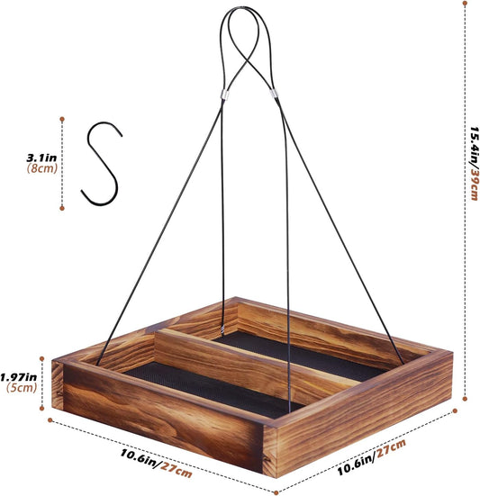 MIXXIDEA Bird Feeder Hanging Tray, Seed Tray Wooden Platform Hummingbird Feeder Hanging Tray Mesh Seed Platform for Garden Yard Outside Decoration Attracting for Wild Birds(Brown-1pk)