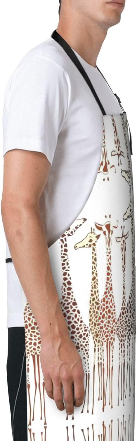 Cute Wild Cartoon Giraffes Print Laundry apron 28x33 In Waterproof Kitchen Apron with Pockets for Cooking Baking