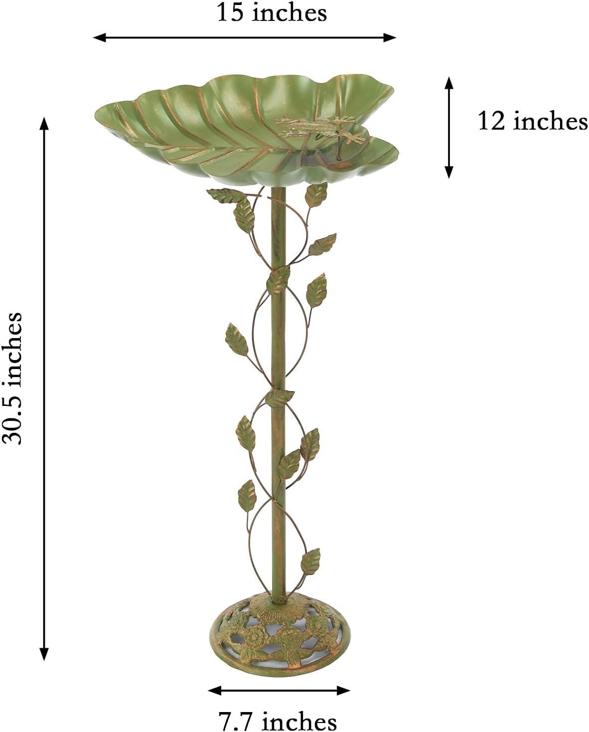 15" L*30.5" H Cast Iron Pedestal Bird Bath, Metal Bird Baths for Outdoors, Green Birdbath, Free Standing Bird Feeder Seed Tray Garden Yard Decor
