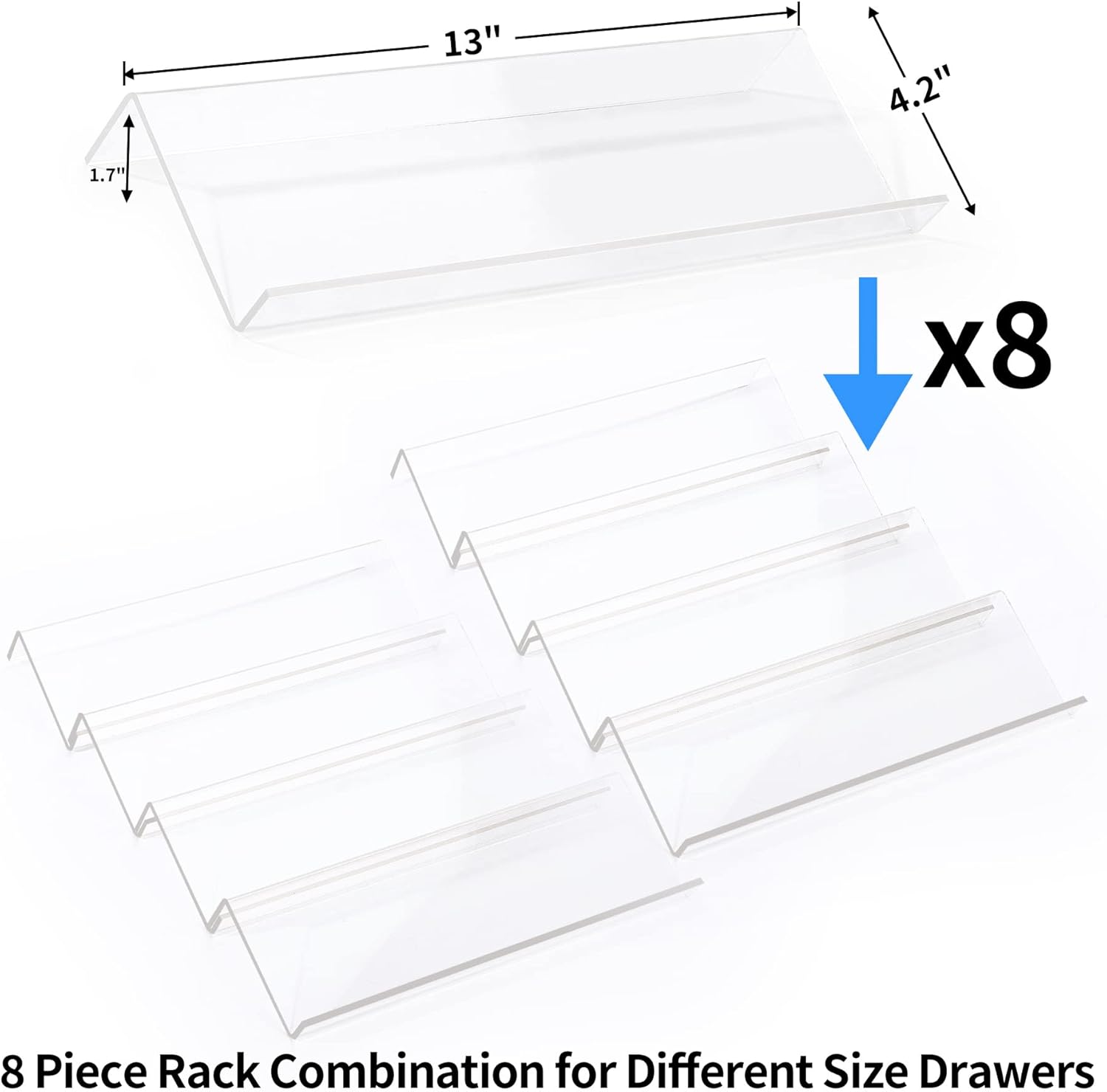 MIUKAA Clear Acrylic Spice Drawer Organizer, 4 Tier- 2 Set Expandable 