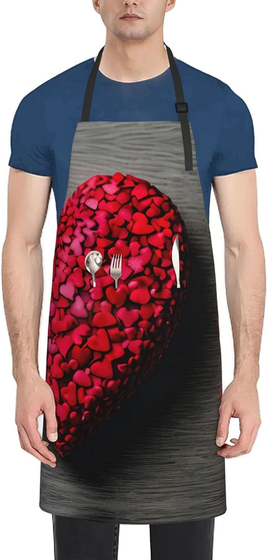 Falling Red Hearts print Waterproof chef's apron with pocket apron for kitchen cooking baking barbecue and gardening