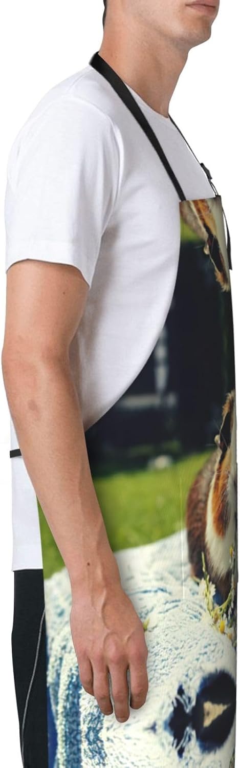 Guinea Pig Print 28x33 In Adult Kitchen Apron with Pockets Versatile Chef Smock for Cooking Baking