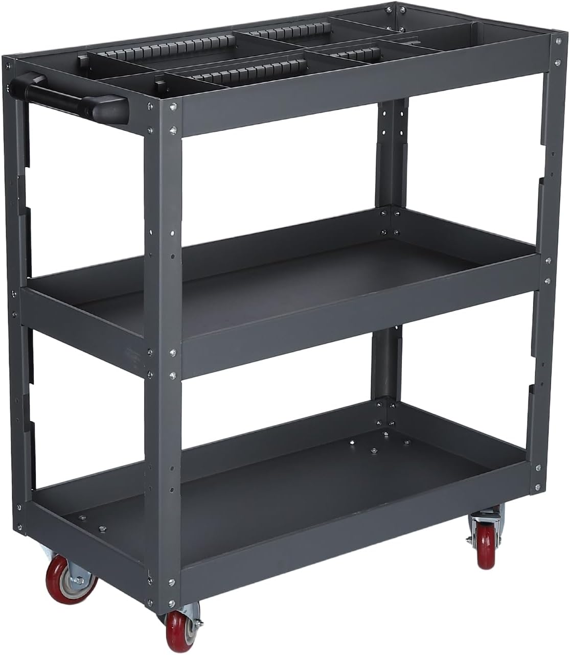 3 Tier Large Capacity Tool Cart, 660 lbs Tool Trolley with Adjustable Dividers, Lockable Wheels & Handle for Garden Warehouse Garage Workshops Grey One Size
