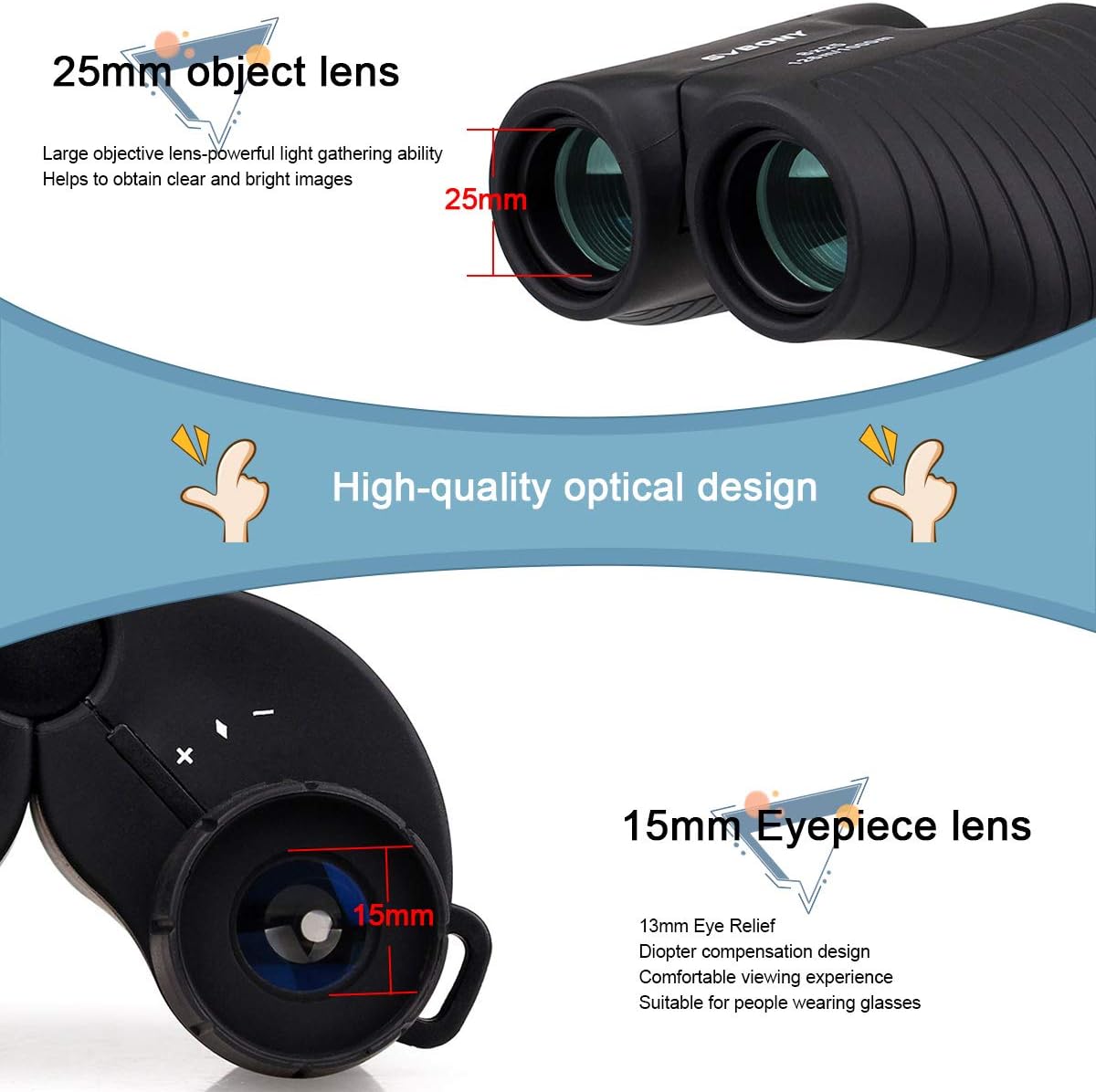 SVBONY SV10 8x25 High Powered Binoculars for Adults, FMC Coating,Fixed Focus Compact Mini Pocket Binoculars for Travel Hiking Scenery Outdoor Camping