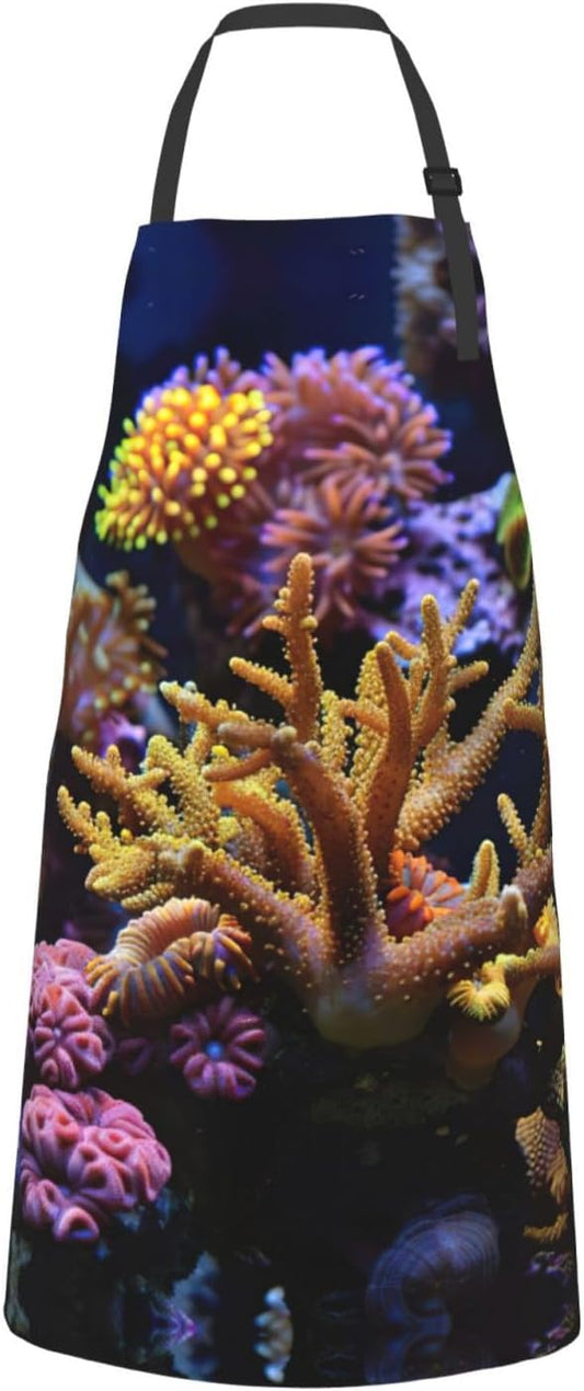 Coral Reef print Waterproof chef's apron with pocket apron for kitchen cooking baking barbecue and gardening