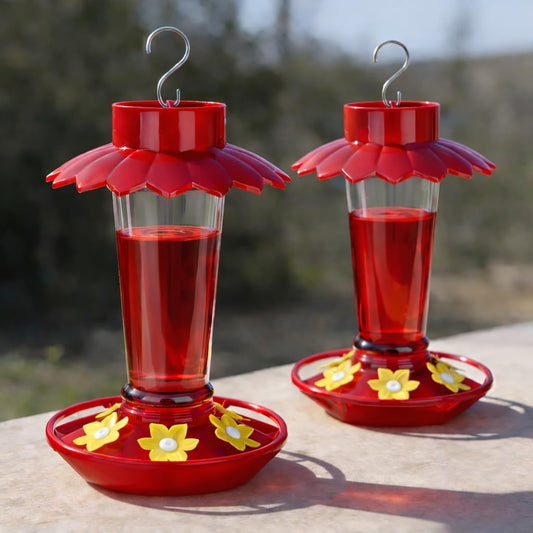 Plastic Hummingbird Feeders for Outdoors Hanging, 2 Pack 10 OZ Clear Humming Bird Feeder with 6 Feeding Ports and Perch, Built-in Ant Moat, Gifts for Women Garden Decor
