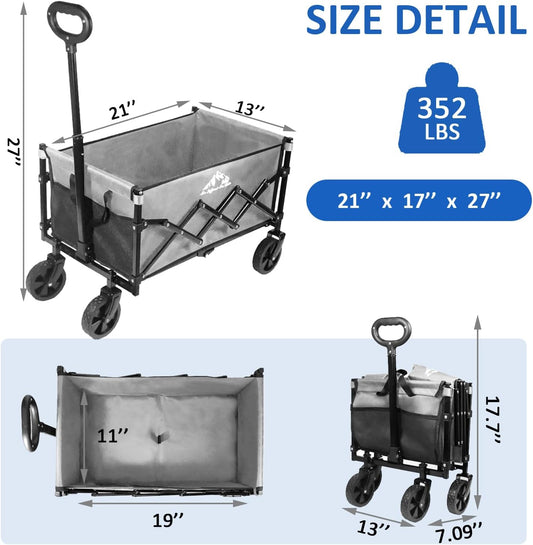 Collapsible Wagon Folding Utility Cart, Beach Wagon 352LBS Heavy-Duty 