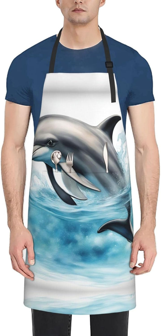 Ocean Dolphin Looking at You print Waterproof chef's apron with pocket apron for kitchen cooking baking barbecue and gardening