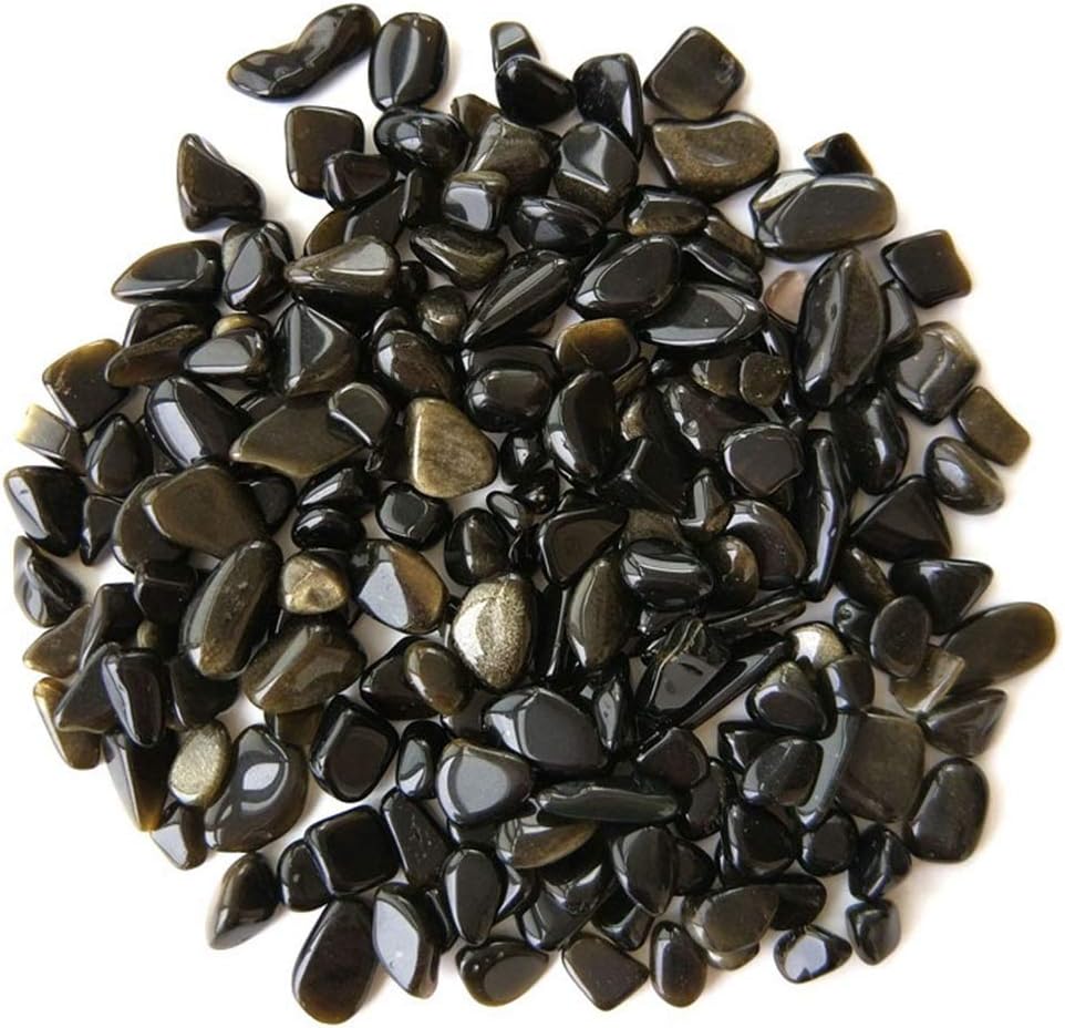 IMALY Gold Obsidian Tumbled Chips Stone Polished Crushed Healing Crystal Quartz Pieces Irregular Shaped Stones for Home Decorative Stones Vases Plants Succulents 0.5lb