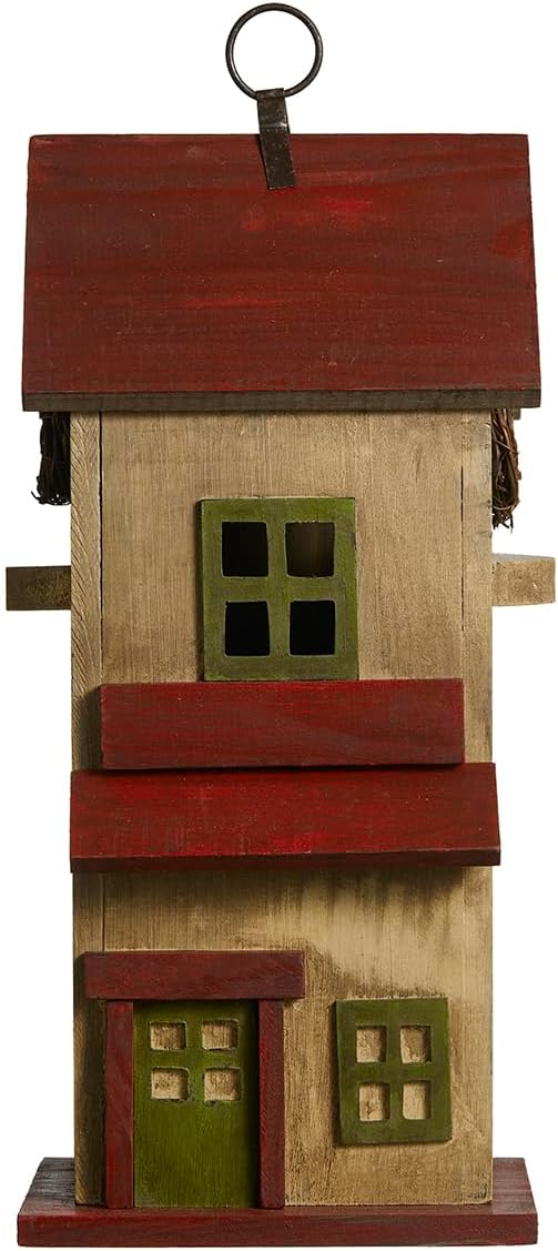 Glitzhome Bird Houses for Outdoor, Solid Wood Bluebird House for Outside, 14.25" H Rustic Distressed Hand Painted Decorative Birdhouse Nest Box Hanging Birdhouses for Patio Garden