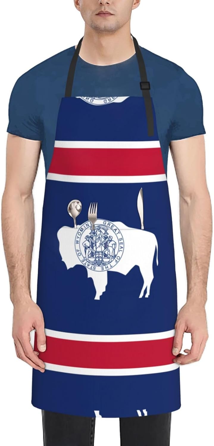 Wyoming State Flag print Waterproof chef's apron with pocket apron for kitchen cooking baking barbecue and gardening