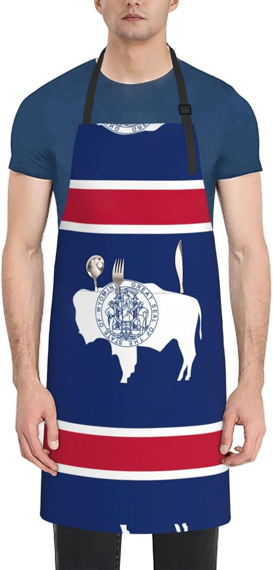 Wyoming State Flag print Waterproof chef's apron with pocket apron for kitchen cooking baking barbecue and gardening