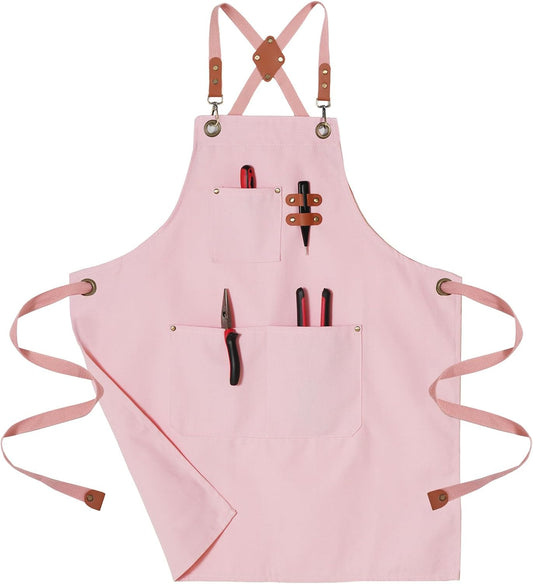 Chef Aprons for Men Canvas Apron with Large Pockets and Adjustable Nec