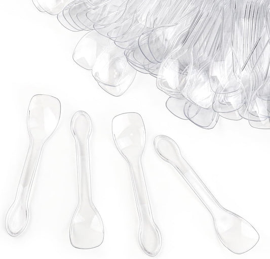 yuntop 100PCS Tasting Spoons Ice Cream Dessert Taster Spoons Plastic Mini Spoons Disposable Dessert Spoons for Miniature Dessert Cups, Sampling, Small Catering Supplies, Tasting Party (Clear)