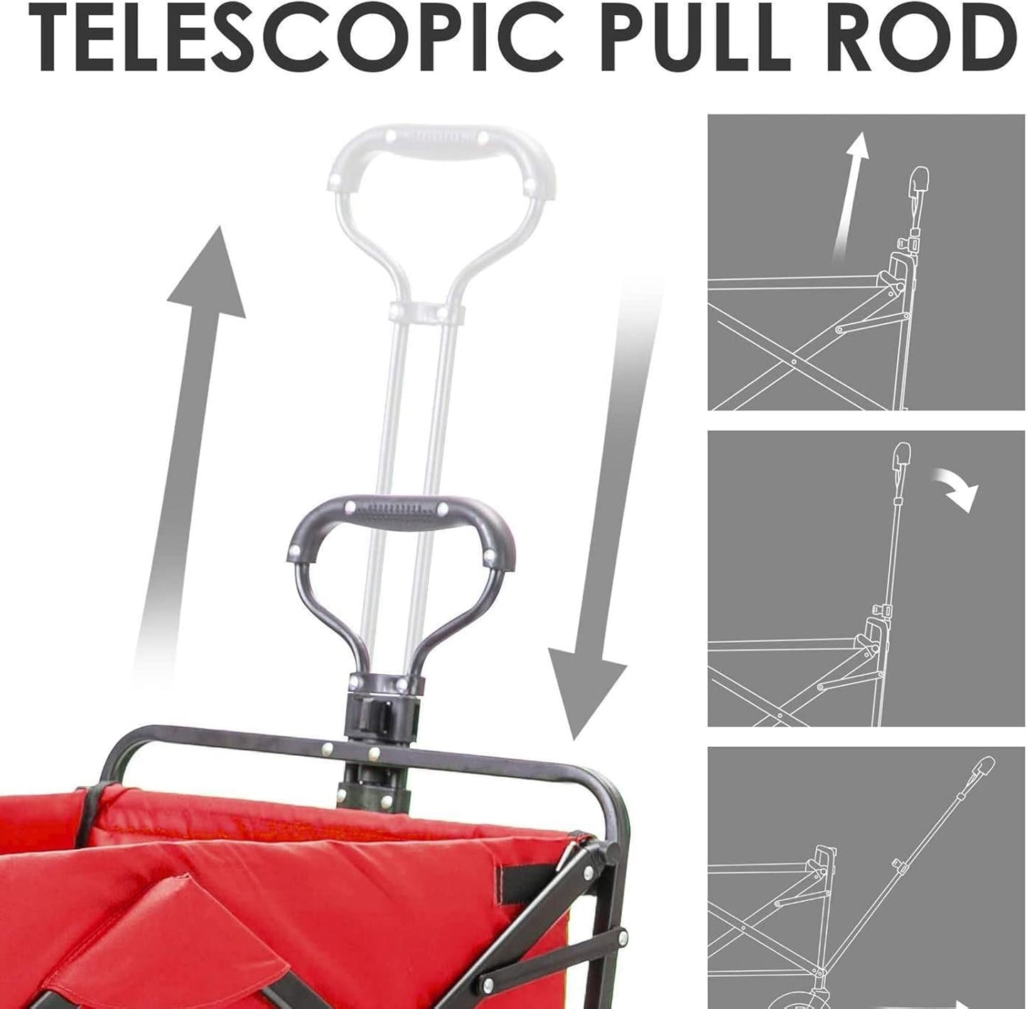 Heavy Duty Collapsible Garden Trolley Cart - Foldable Utility Wagon with Universal Wheels & Adjustable Handle, 80KG Capacity for Outdoor Camping & Gardening, Red