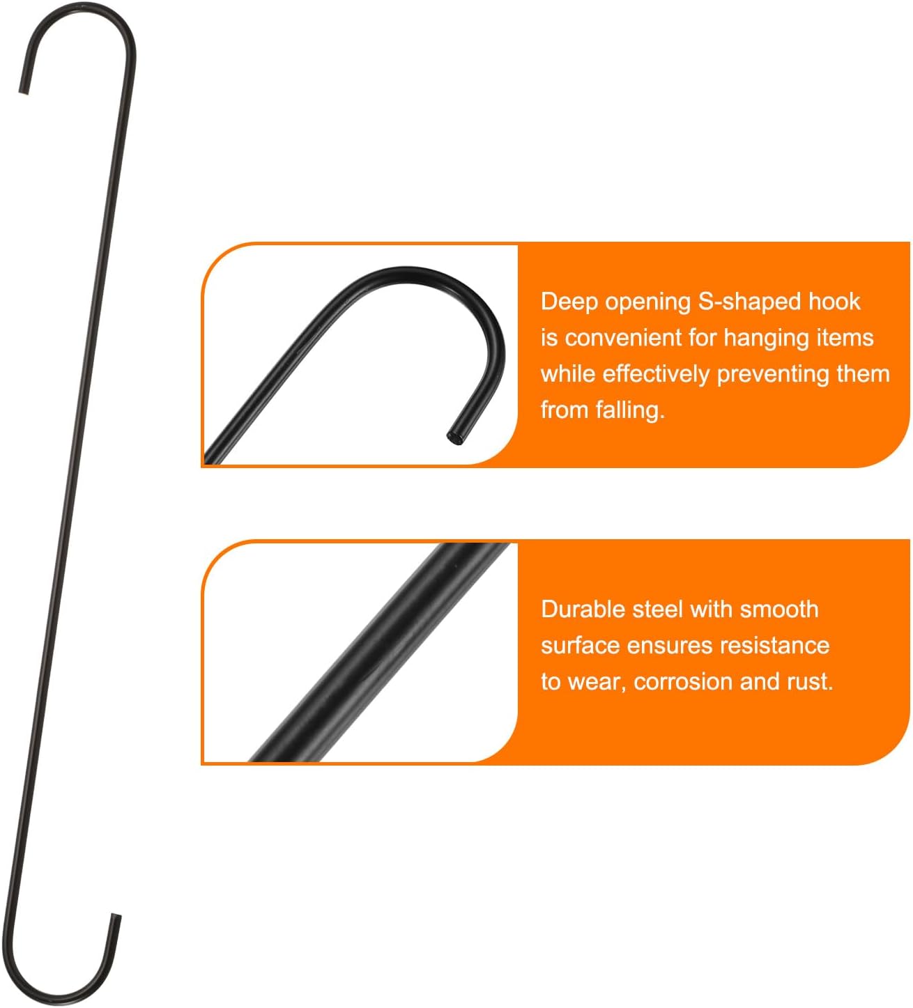 HARFINGTON 6pcs Long S Hooks 16 Inch Extra Long Metal S-Shaped Hanging