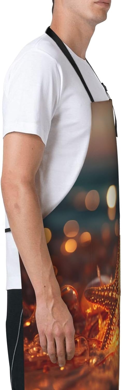 starfishj print Waterproof apron with pocket adjustable cooking apron for adult kitchen bibs to bake