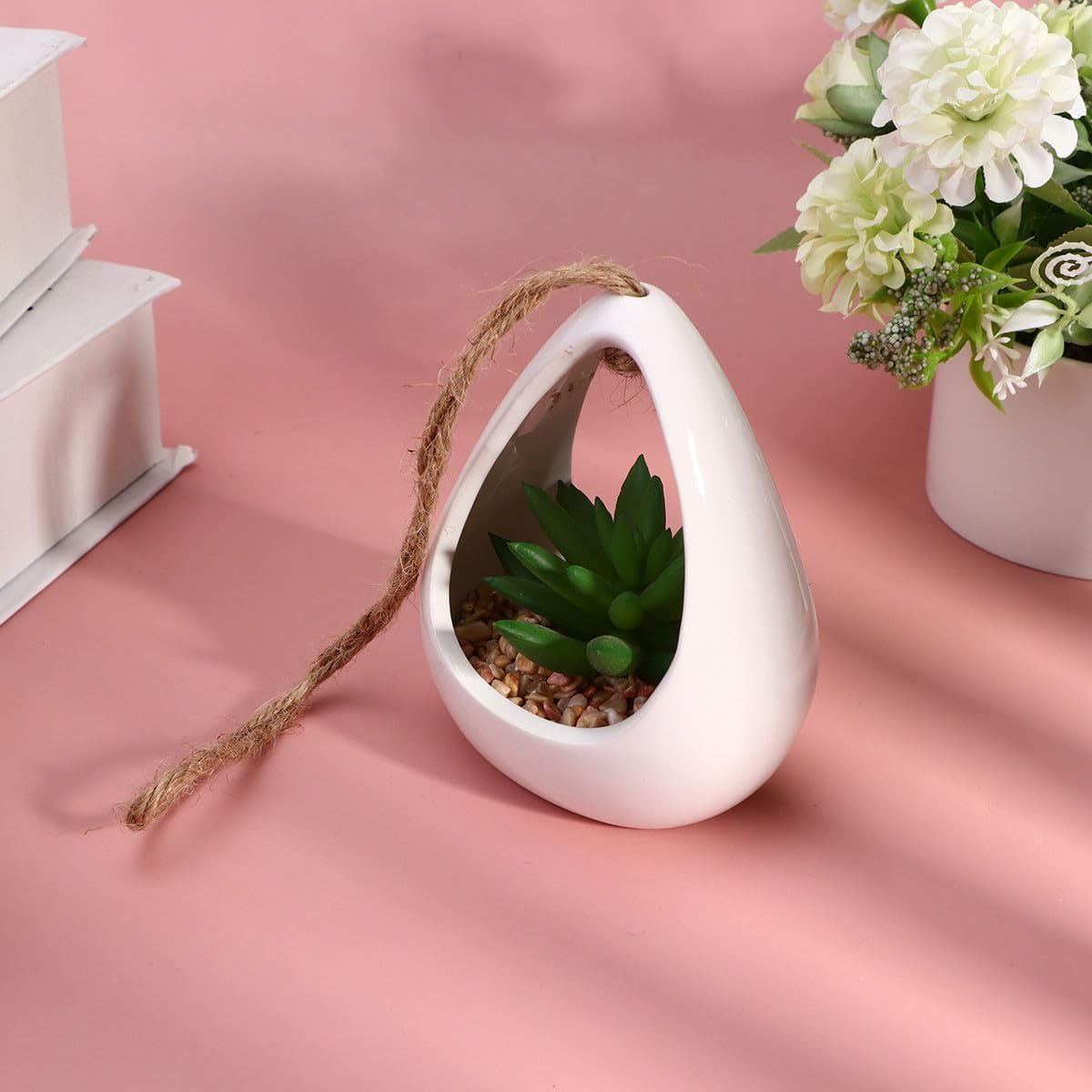 Milisten Artificial Succulent Plant Hanging Pot, Small Faux Lotus Desk