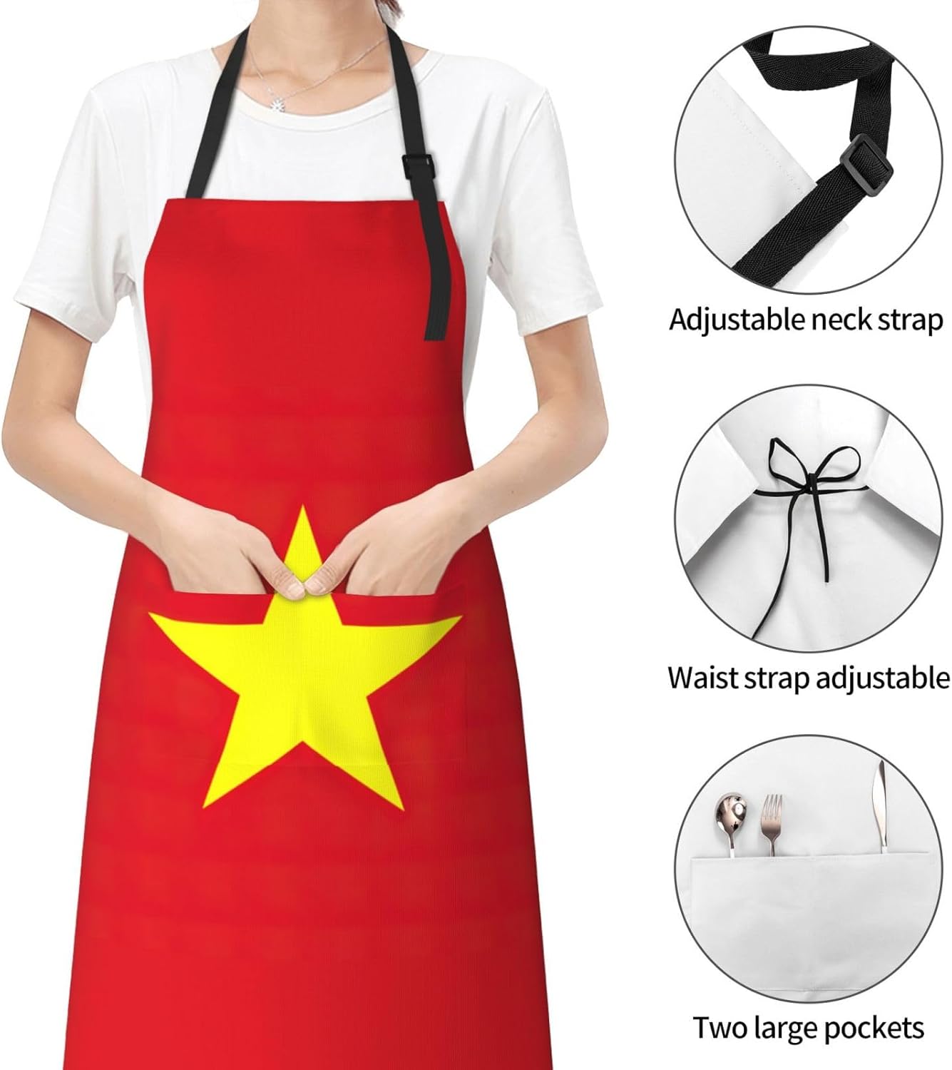 Vietnamese flag print Waterproof apron with pocket adjustable cooking apron for adult kitchen bibs to bake