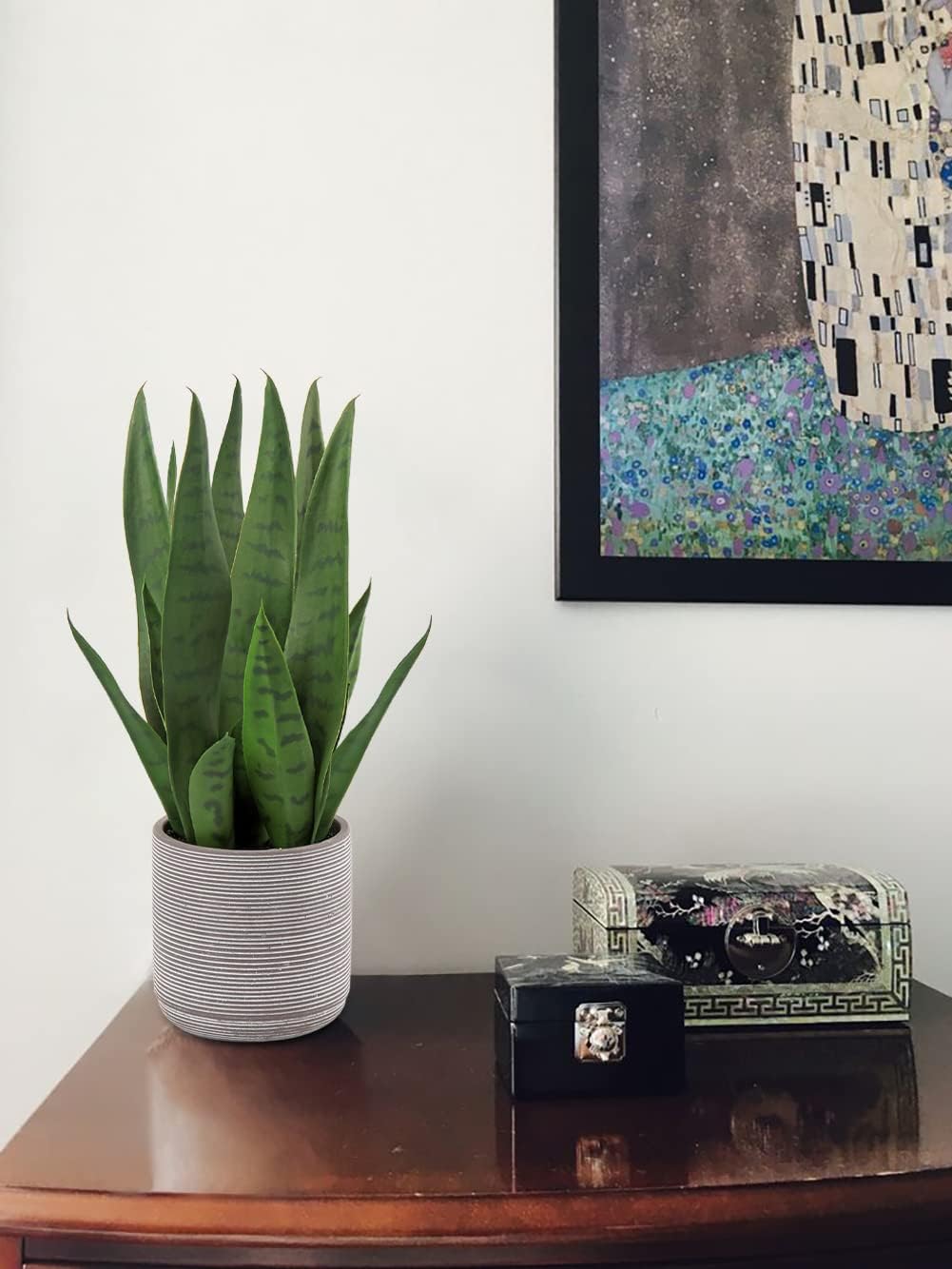 Briful Fake Snake Plant 16" Faux Potted Plant Artificial Snake Plant with Cement Pot Sansevieria Plant Perfect for House Modern Living Room Office Housewarming Gift Indoor Decor