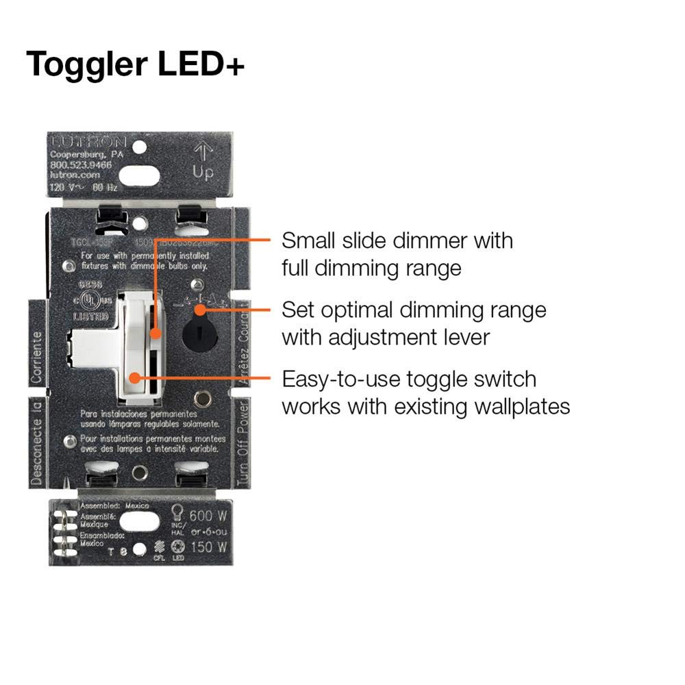 Lutron Ariadni/Toggler LED+ Dimmer Light Switch for Dimmable LED, Halo