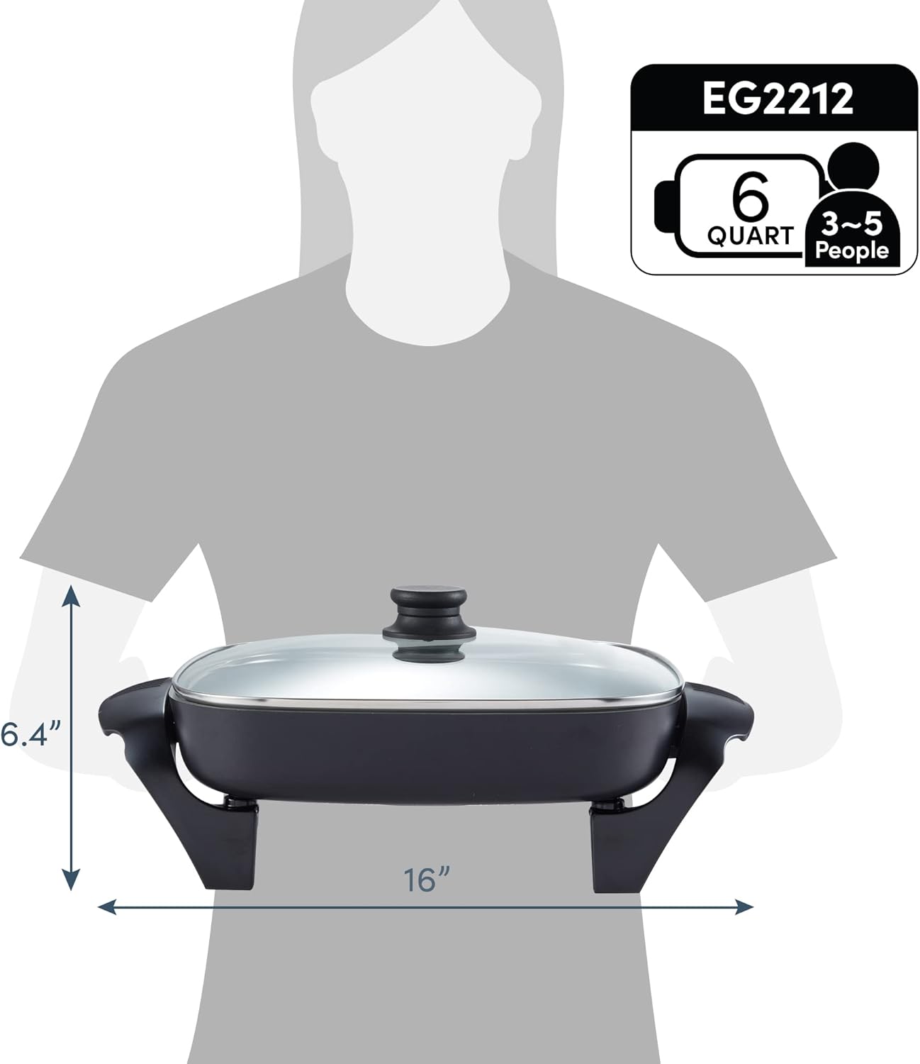 Elite Gourmet 12"x12"x2.15” Ceralast™ PFAS Free Ceramic Electric Skill