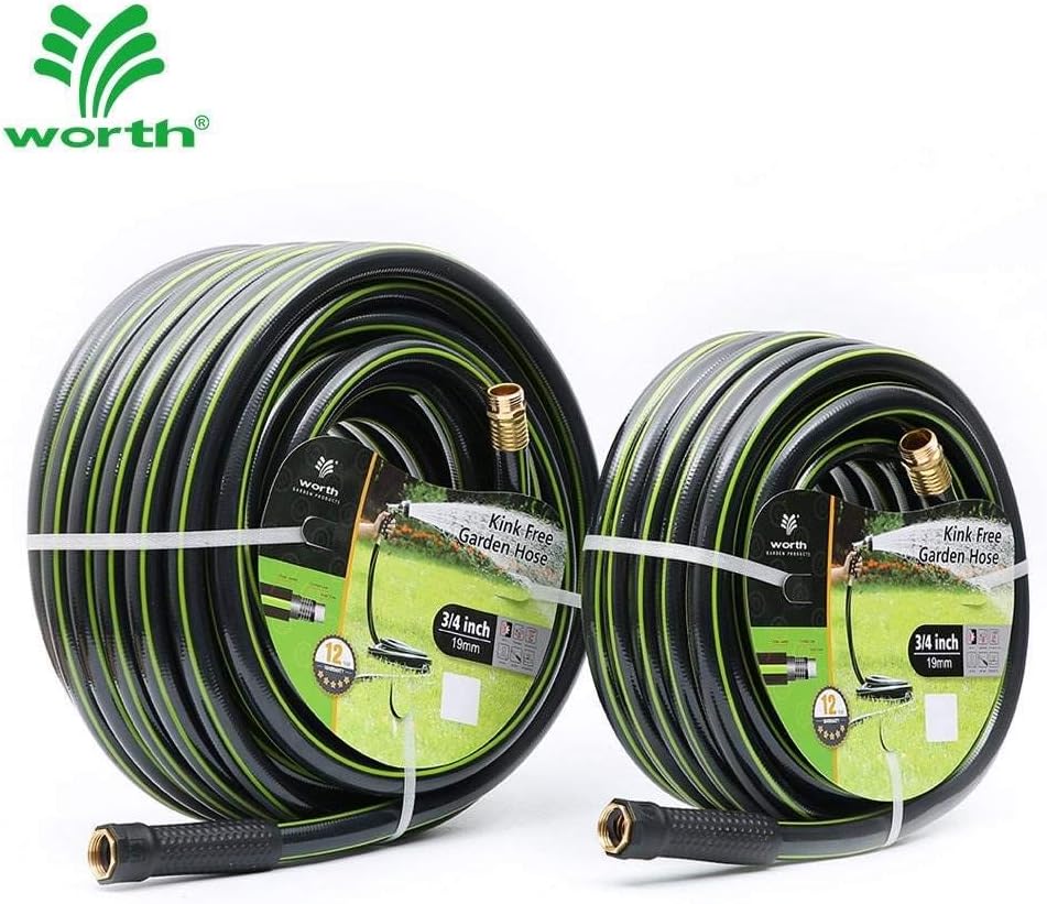 Worth Garden Hose 3/4 in. x 100 ft. - Heavy Duty Lightweight PVC Water Hose - Flexible, No Kink, Leakproof, Male to Female Fittings - 200PSI Work & 500PSI Burst, for Lawn, Gardening & Commercial Use