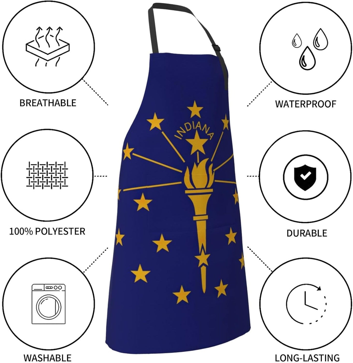 Indiana State Flag Print 28x33 In Adult Kitchen Apron with Pockets Versatile Chef Smock for Cooking Baking