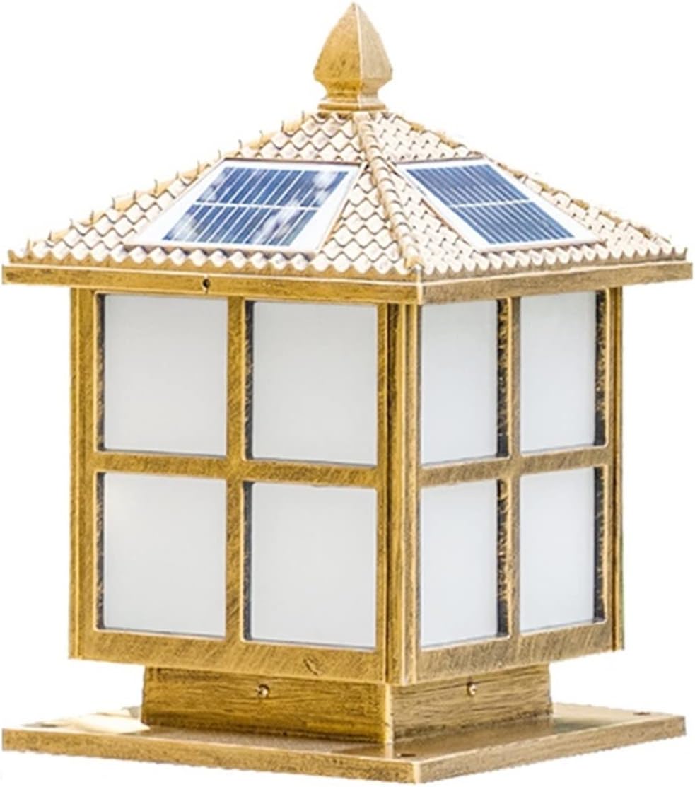 LED Solar Pillar Light Remote Control Retro Lantern Waterproof Outdoor Porch Column Lamp Night Light Garden Fence Decoration