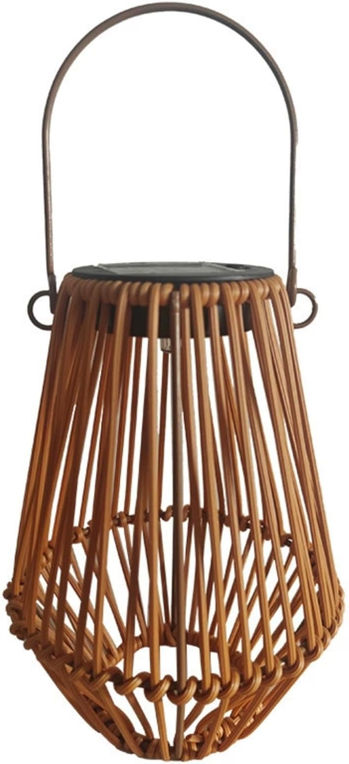 Solar Garden Lantern, Woven Rattan Wicker Outdoor Hanging Light, Chinese Retro Style Decorative Lantern for Balcony, Solar Powered Night Light (Beige (5.3in * 5.3in * 10.2in))