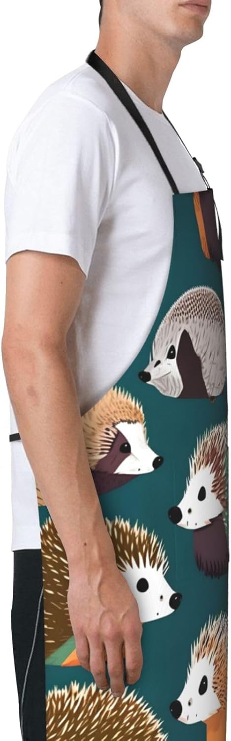 Many hedgehogs print Waterproof chef's apron with pocket apron for kitchen cooking baking barbecue and gardening
