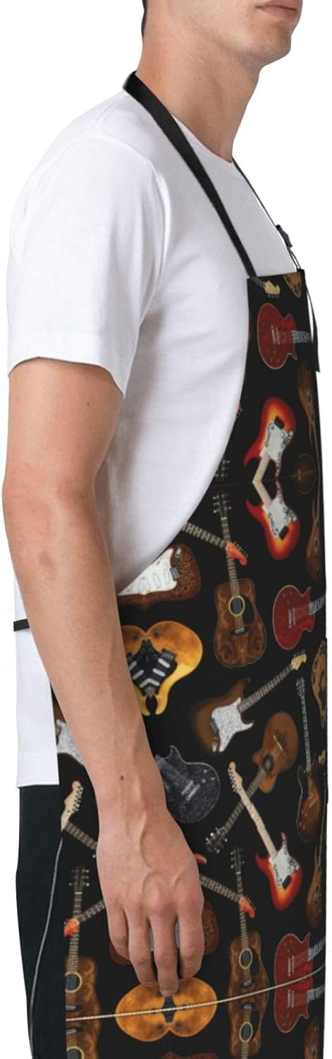Guitars print Waterproof apron with pocket adjustable cooking apron fo