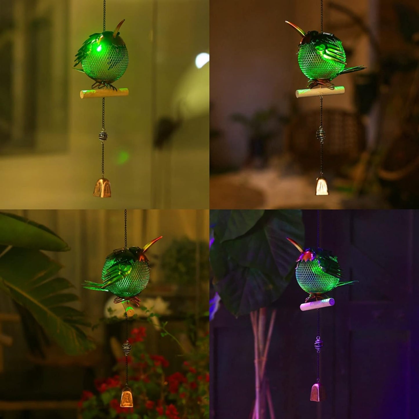 Solar Wild Bird Feeder Squirrel Proof for Outside - Unique Cute Metal Animal Shaped Bird Feeder with Solar Light, Wind Chime, Gift for Bird Lovers(Hummingbird)