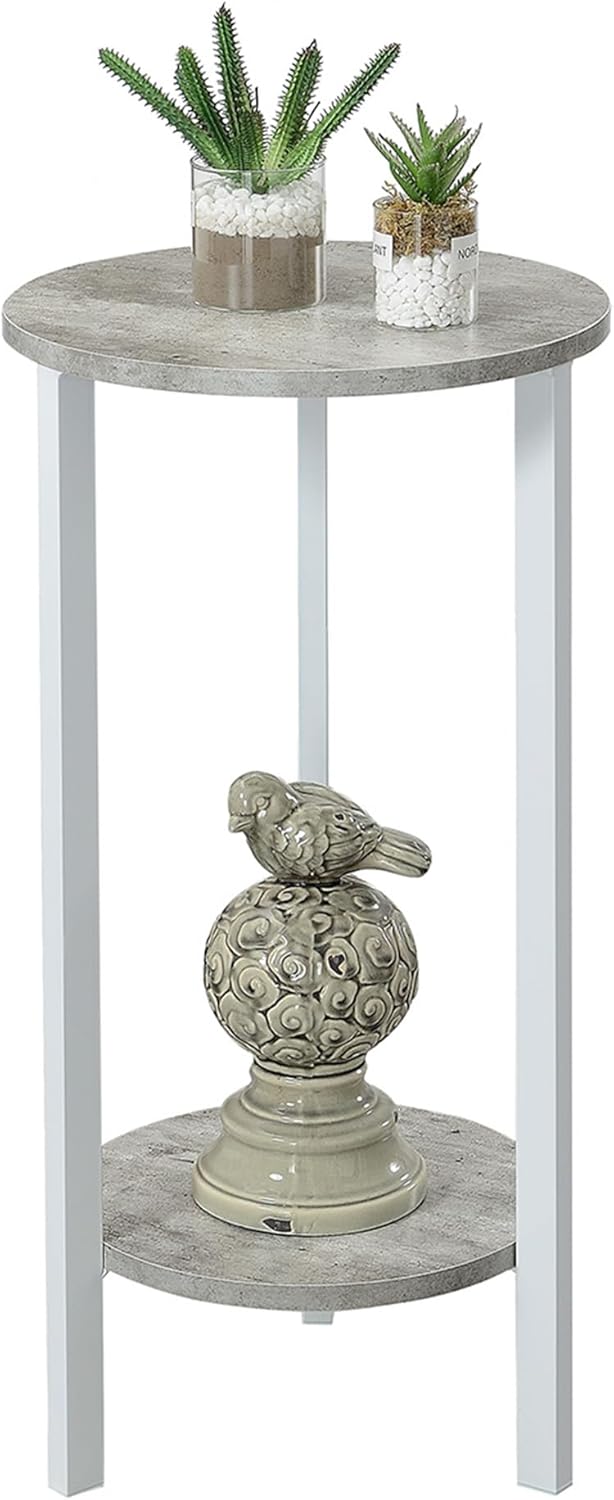 Convenience Concepts Graystone 2 Tier Tall Plant Stand 31" - Industrial Stand for Plants, Vases, and Antiques, Urban Modern Design for the Living Room, Hallway, Entryway, Faux Birch/White