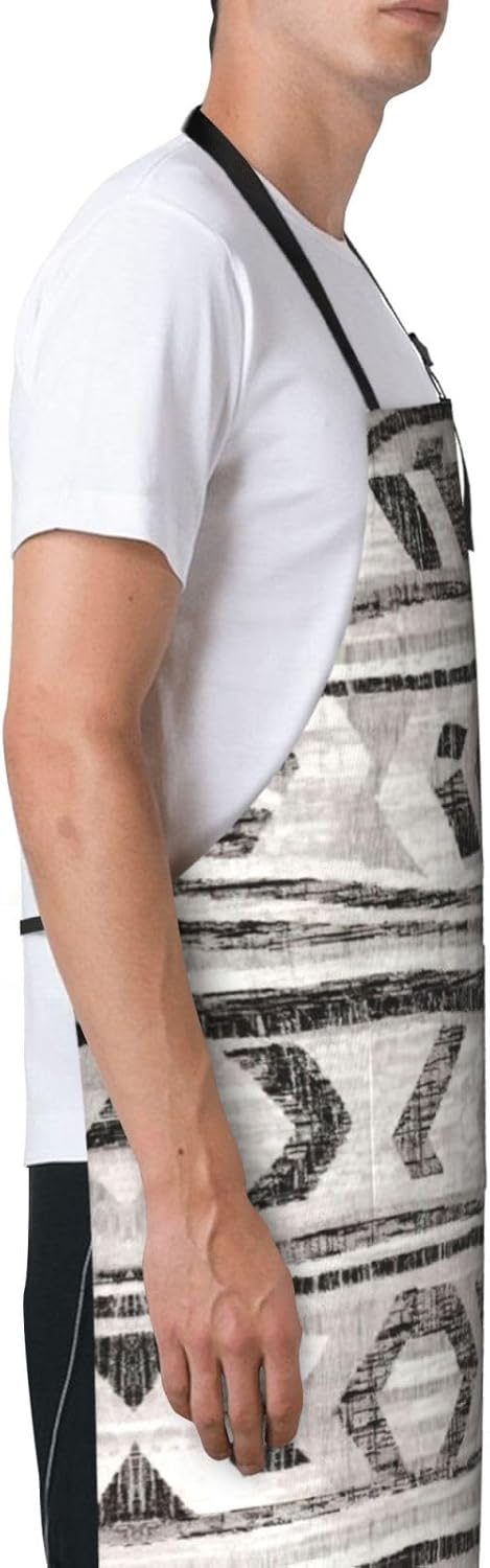 Grey Tribal Print Laundry apron 28x33 In Waterproof Kitchen Apron with Pockets for Cooking Baking
