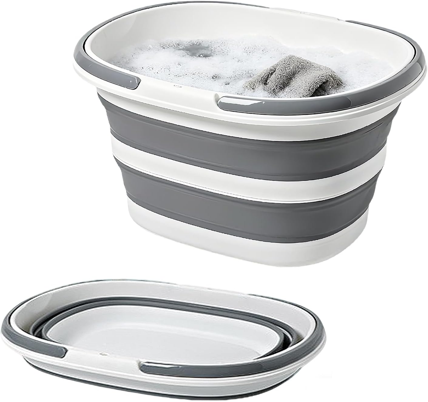 Large Plastic Cleaning Supplies Caddy Bucket with Handles, Portable Cleaning Tool Storage Tote Pop Up Mop Bucket for Dorm and Bedroom, Collapsible Plastic Bucket for Fishing, Garden (Grey)