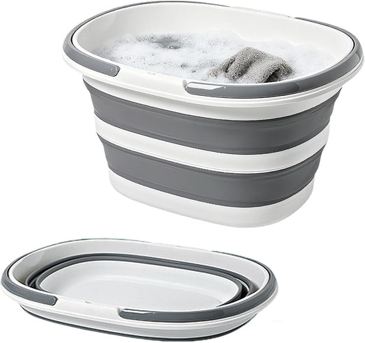 Large Plastic Cleaning Supplies Caddy Bucket with Handles, Portable Cleaning Tool Storage Tote Pop Up Mop Bucket for Dorm and Bedroom, Collapsible Plastic Bucket for Fishing, Garden (Grey)