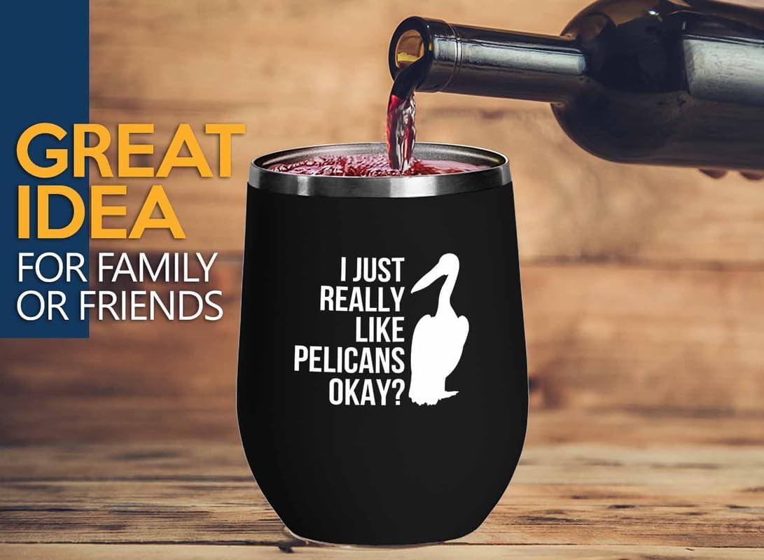 Birding Black Edition Wine Tumbler 12oz - Really like Pelicans - Bird 