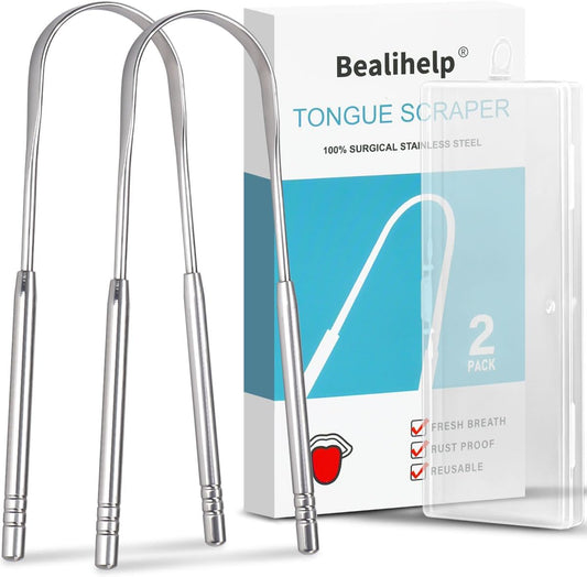 2 Pack Tongue Scraper, 100% Surgical 304 Stainless Steel Tongue Cleane