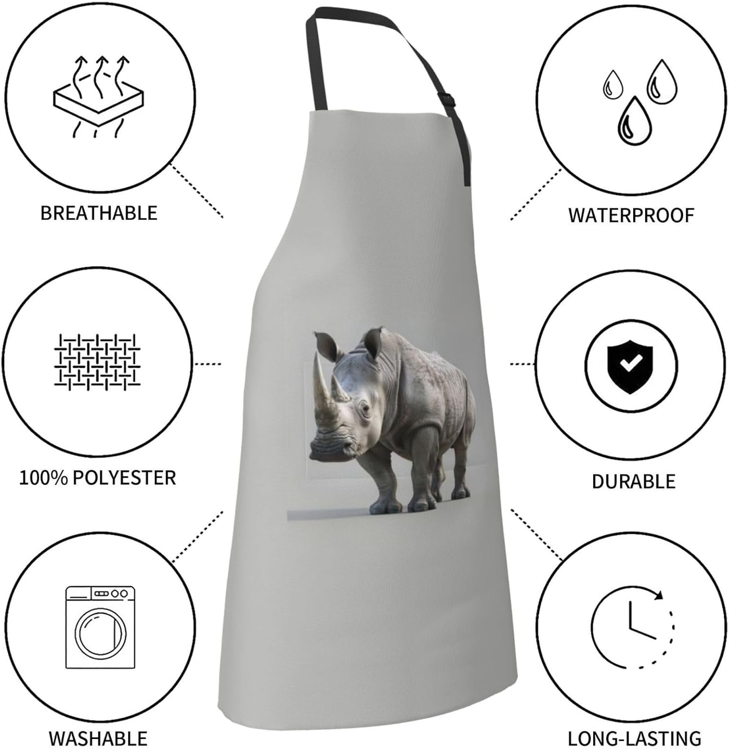 animal rhino print Waterproof chef's apron with pocket apron for kitchen cooking baking barbecue and gardening