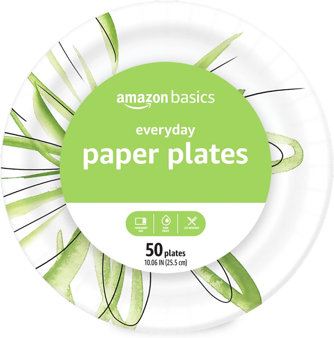Amazon Basics Everyday Disposable Paper Plates, 10 Inch, Microwave-Safe, Cut Resistant, Soak-Proof, 50 Count