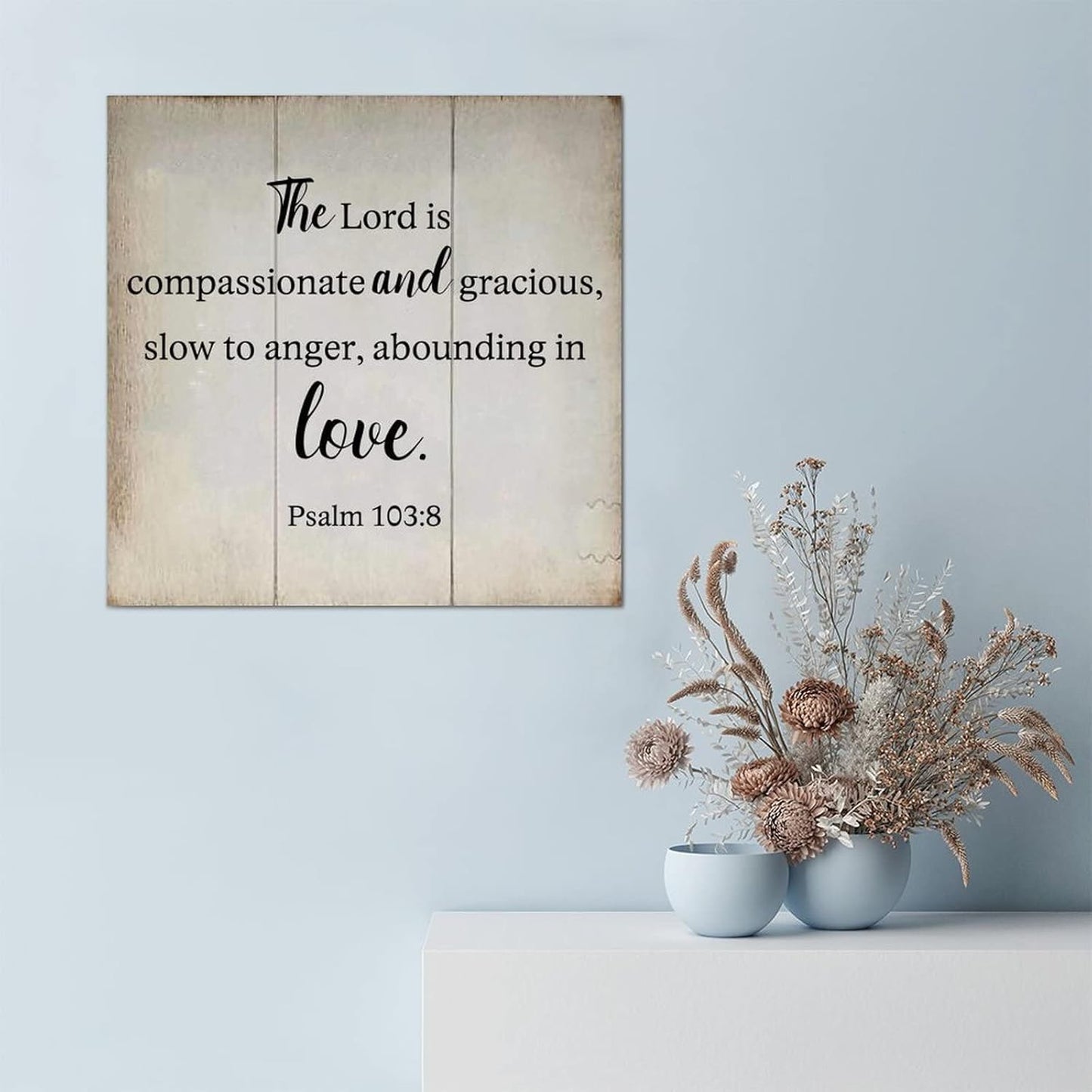 LITTLEGROVE SEEDS Rustic Scripture Wood Sign The Lord Is Compassionate And Gracious Psalm 103:8 Sign Farmhouse Wall Art Rustic Wall Decor for Home Man Cave Gate Garden Bars Cafes 10x10in