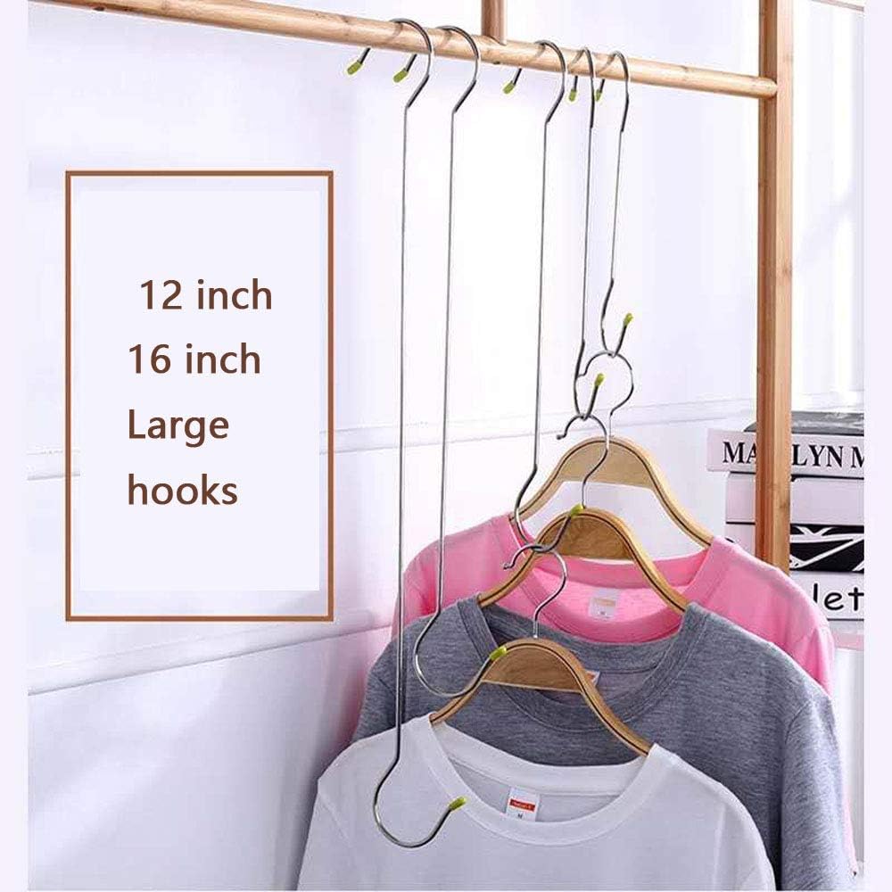 6 Pack Extra Large S Hooks for Hanging Plants, 16 Inch / 12 Inch Long Metal Heavy Duty S Hooks Silvery, Rust Resistant Extra Large Tree Branch Hook for Hanging Bird Feeders,