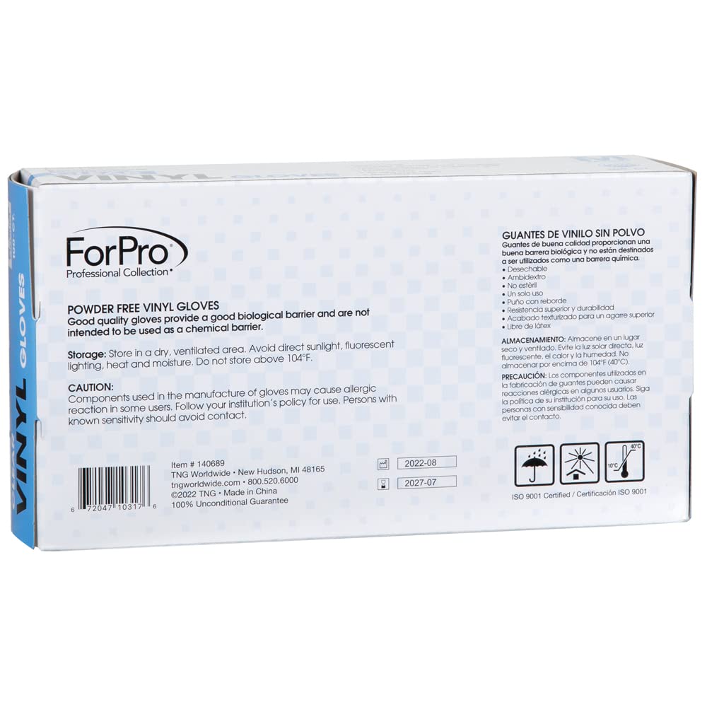 ForPro Disposable Vinyl Gloves, Clear, Industrial Grade, Powder-Free, 