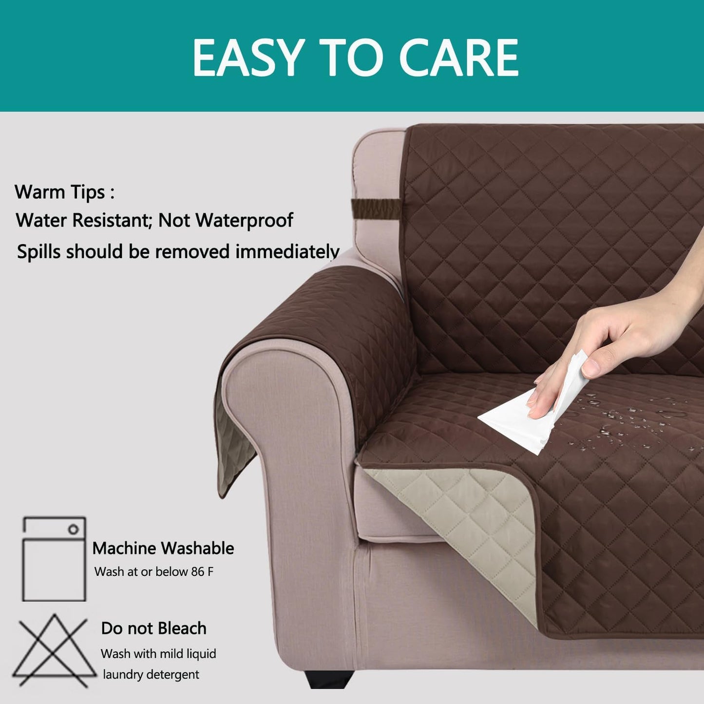 U-NICE HOME Reversible Sofa Cover Washable Couch Cover for Dogs Friendly with Elastic Straps Water Repellent Furniture Protector for 3 Cushion Couch (Sofa, Coffee/Beige)