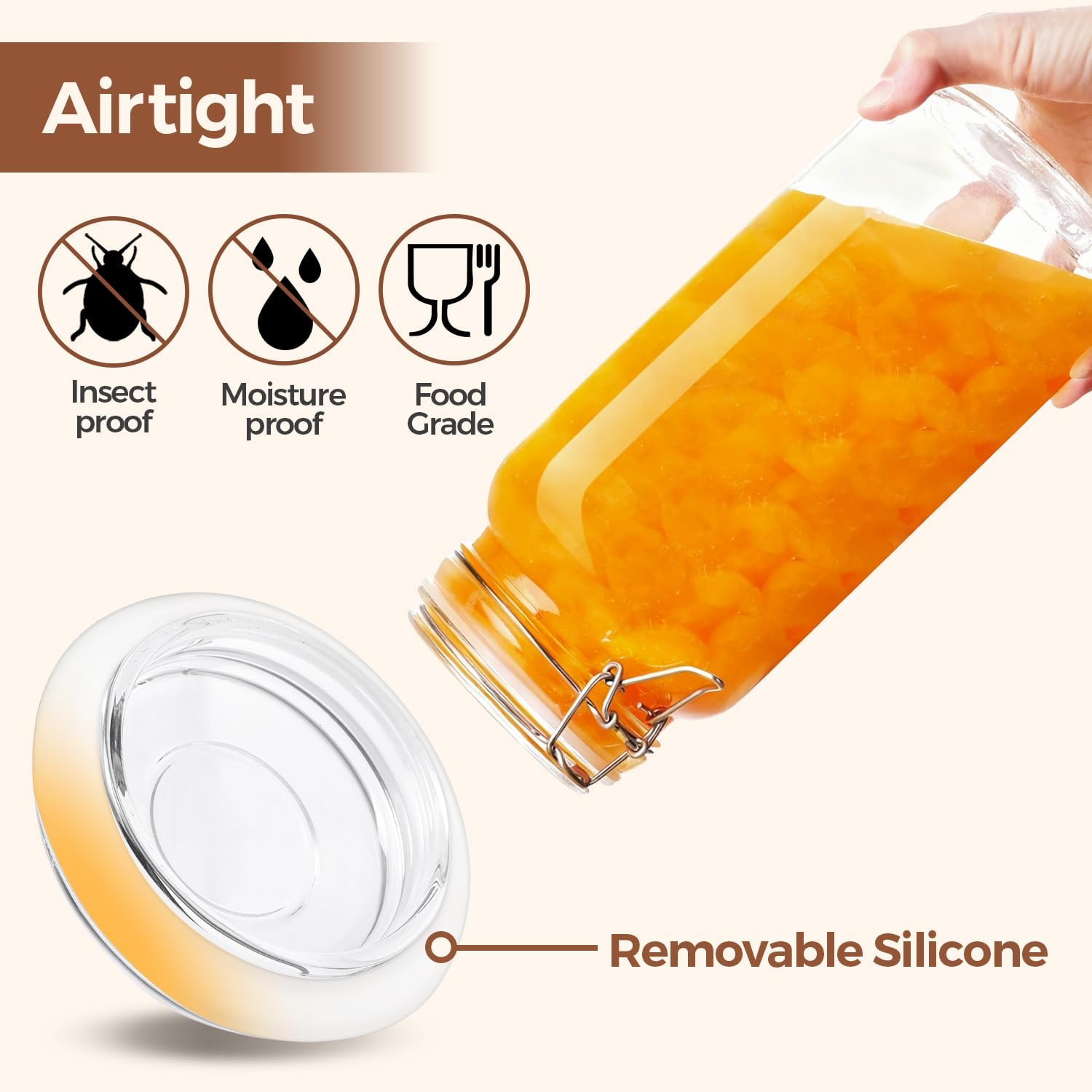 ComSaf Airtight Glass Jars with Lids 0.6 Gallon Set of 3, Food Storage